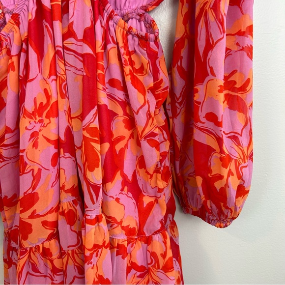 NWT Jessica Simpson Floral Long Sleeve Ruffle Dress with Side Cut Outs Size  S - Picture 7 of 13